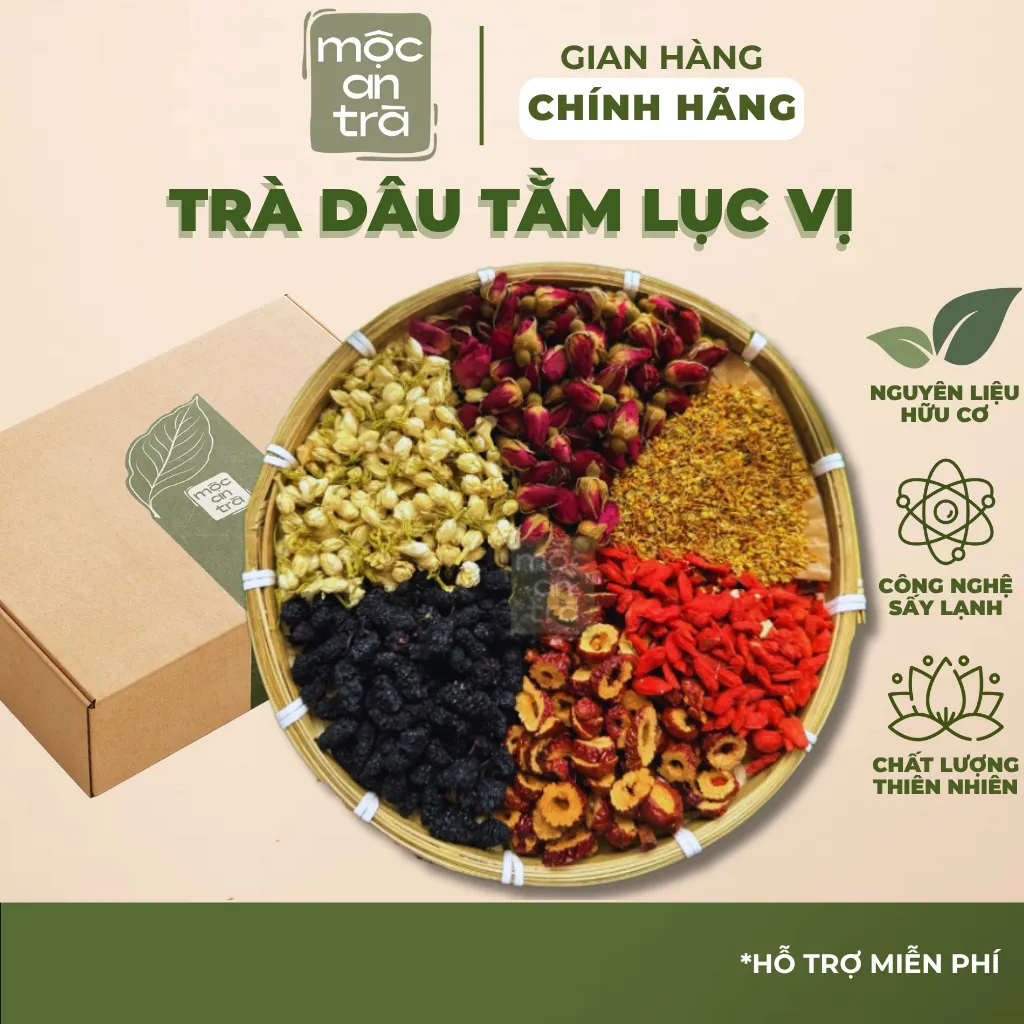 Trà Dâu Tằm Lục Vị – Thảo Mộc Tự Nhiên (Dâu tằm, Táo đỏ, Nụ hồng, Mộc quế, Kỷ tử, Nụ nhài) – Thanh Nhiệt, Detox | MAnTra